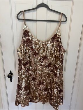 ARULA Gold and Brown Sequin Slip Dress